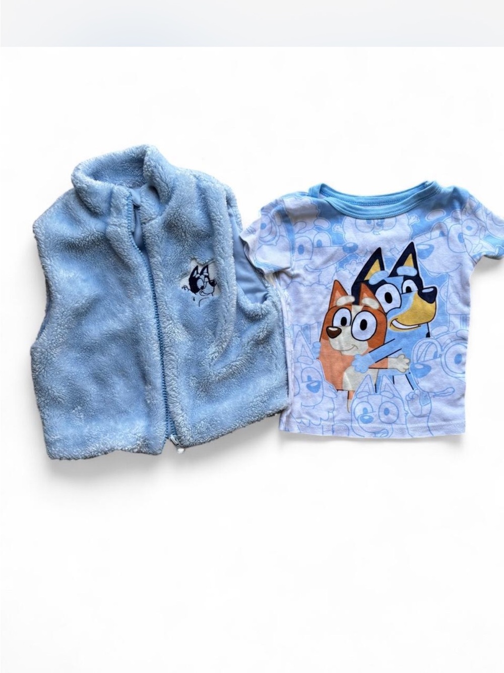 Light Blue Kids' Fleece Vest & Character Tee Set
